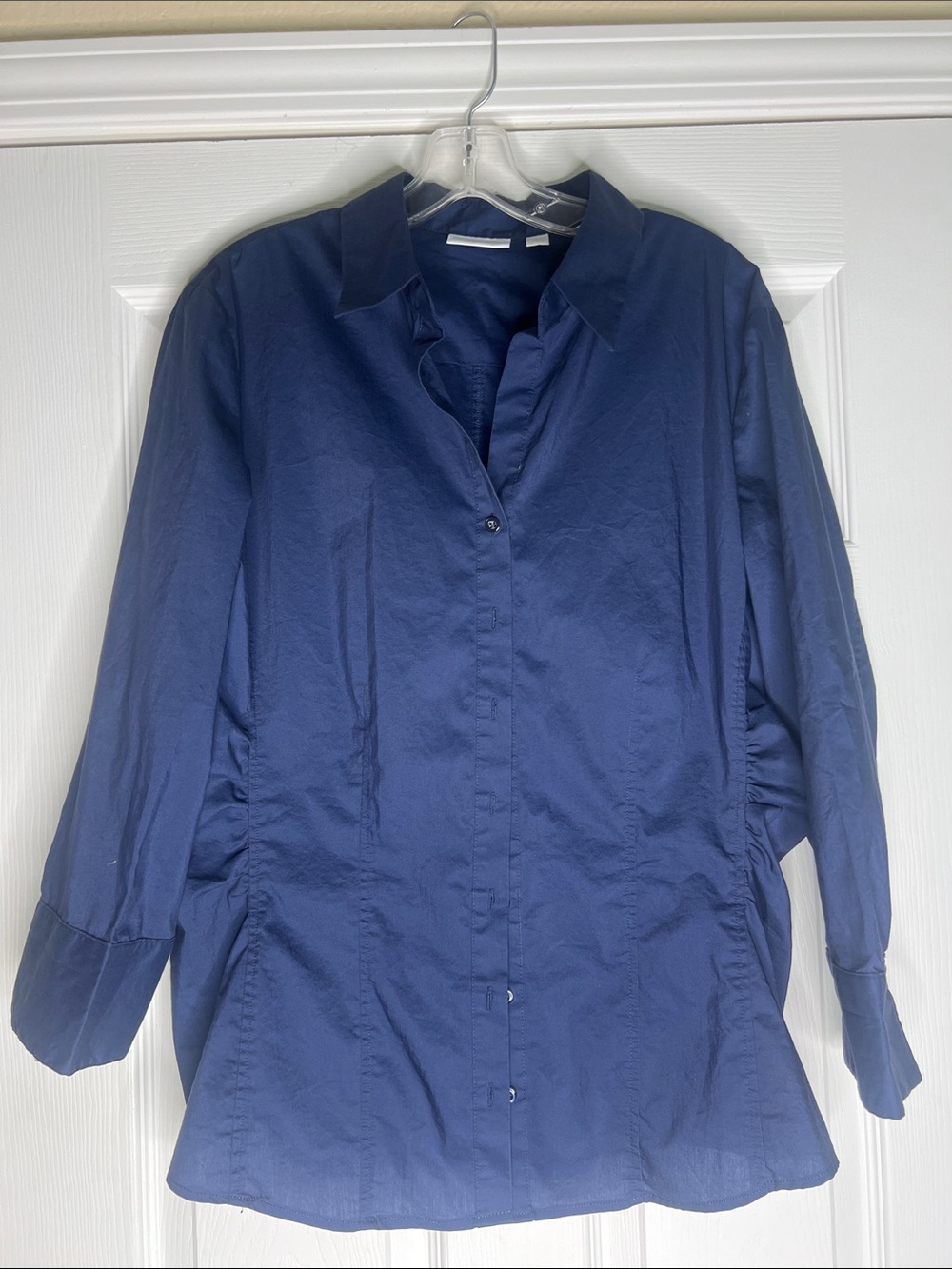 New York & Company Navy Button-Front Women's Blouse